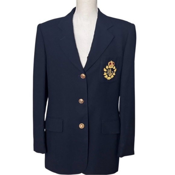 Ralph Lauren Navy Blazer with Embroidered Crest - Picture 4 of 11